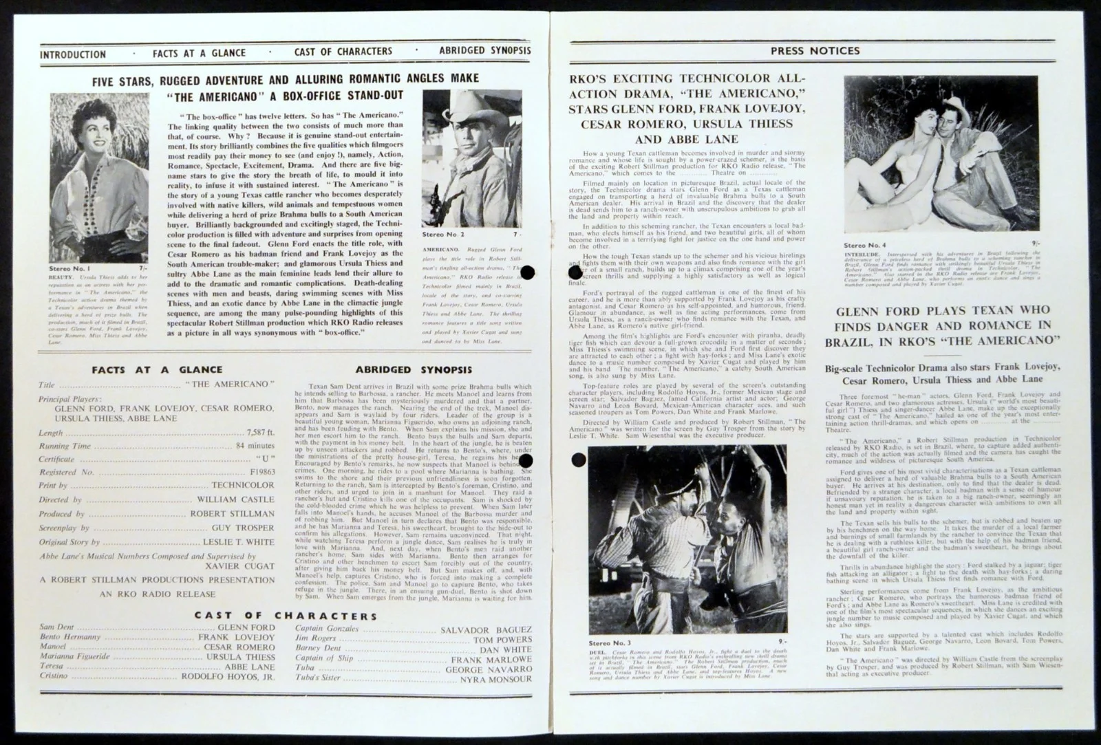 AMERICANO 1955 Glenn Ford, Frank Lovejoy, Cesar Romero UK CAMPAIGN BOOK, image 2