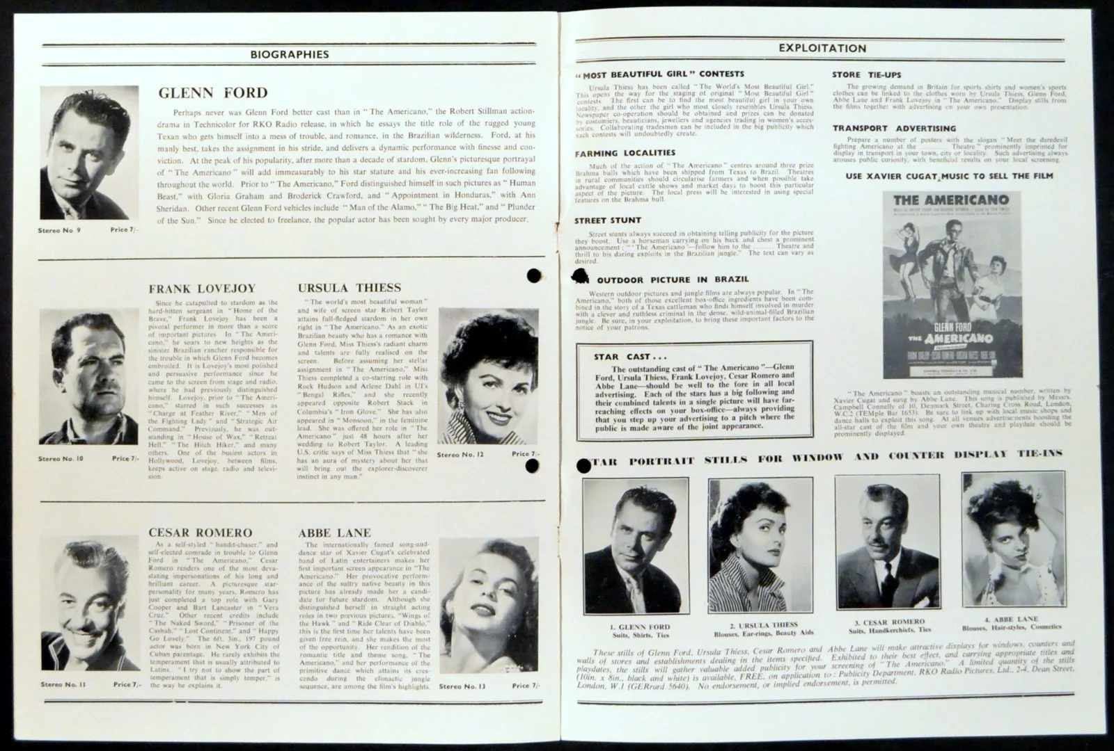 AMERICANO 1955 Glenn Ford, Frank Lovejoy, Cesar Romero UK CAMPAIGN BOOK, image 4