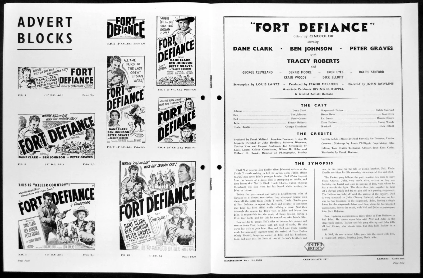 FORT DEFIANCE 1951 Dane Clark, Ben Johnson, Peter Graves UK CAMPAIGN BOOK, изображение 2
