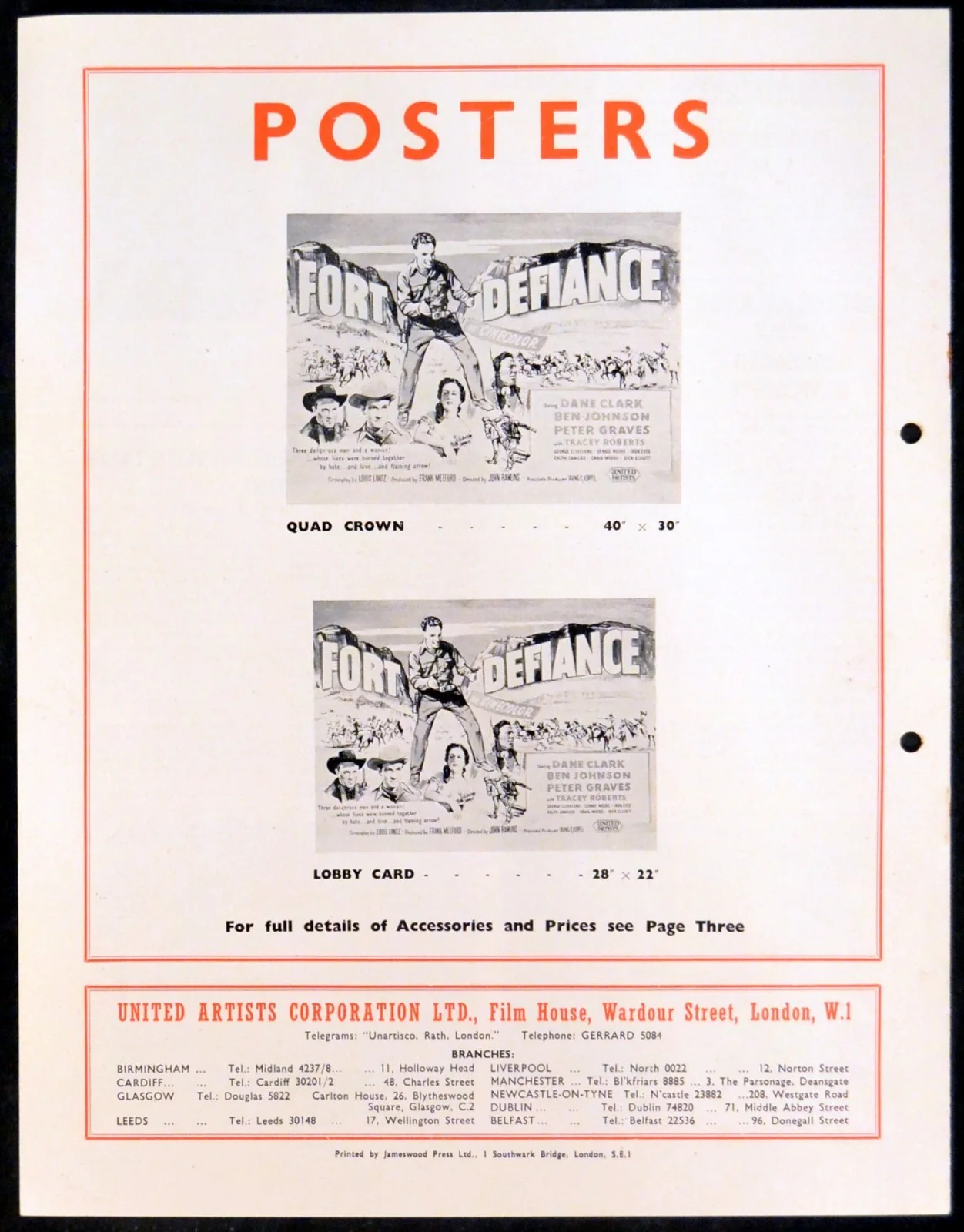FORT DEFIANCE 1951 Dane Clark, Ben Johnson, Peter Graves UK CAMPAIGN BOOK, изображение 3