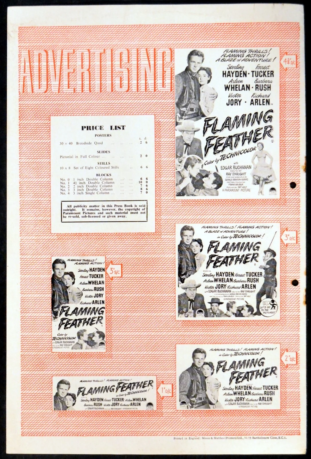 FLAMING FEATHER 1952 Sterling Hayden, Forrest Tucker, Arleen Whelan UK PRESSBOOK, изображение 2