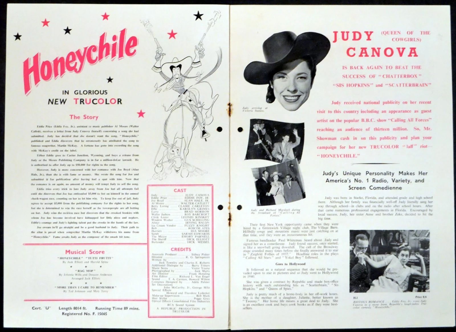 HONEYCHILE 1951 Judy Canova, Eddie Foy Jr., Alan Hale Jr. UK CAMPAIGN BOOK, изображение 2