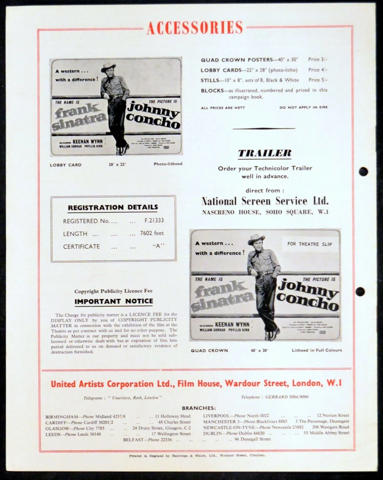 JOHNNY CONCHO 1956 Frank Sinatra, Keenan Wynn, William Conrad UK CAMPAIGN BOOK, изображение 3