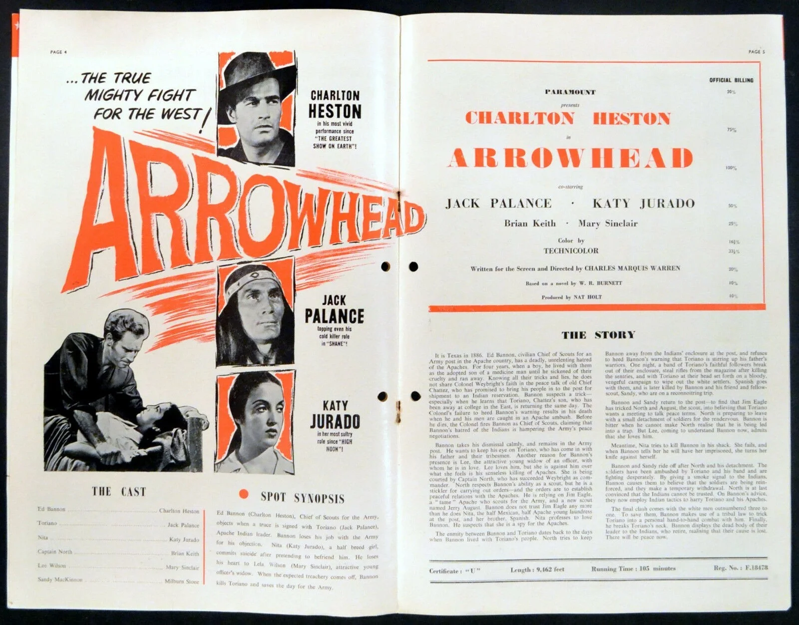 ARROWHEAD 1953 Charlton Heston, Jack Palance, Katy Jurado UK PRESSBOOK, изображение 3