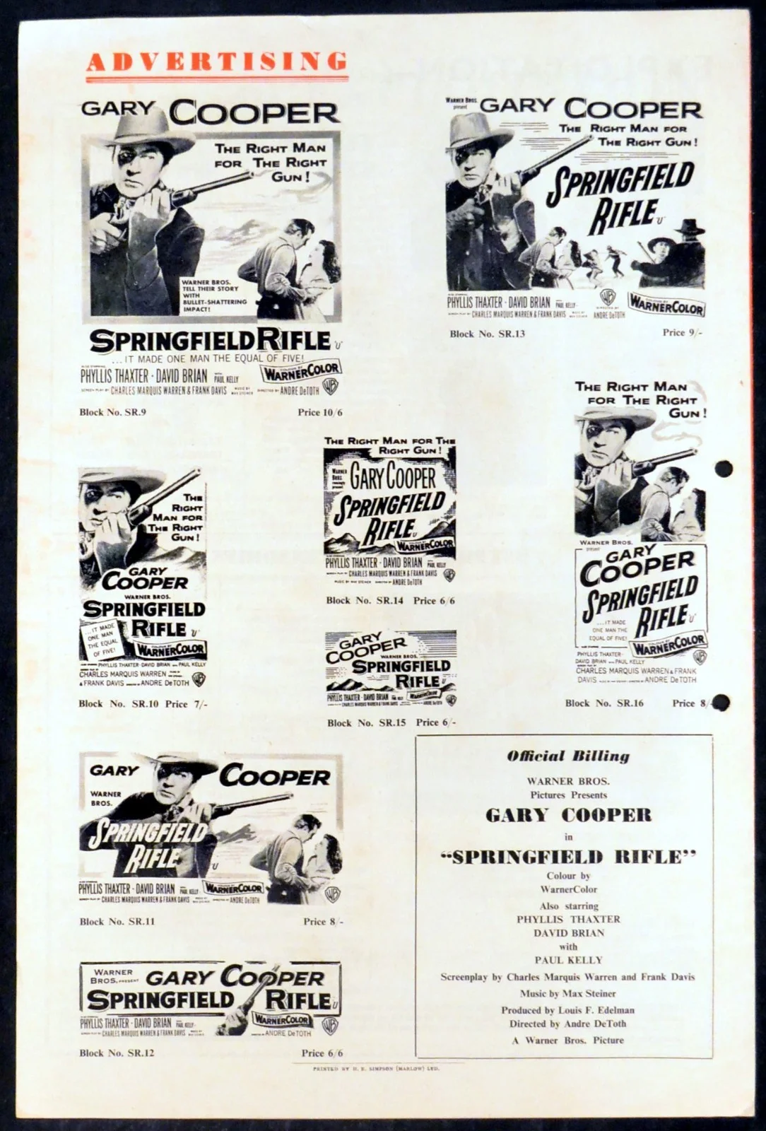 SPRINGFIELD RIFLE 1952 Gary Cooper, Phyllis Thaxter David Brian UK CAMPAIGN BOOK, image 2