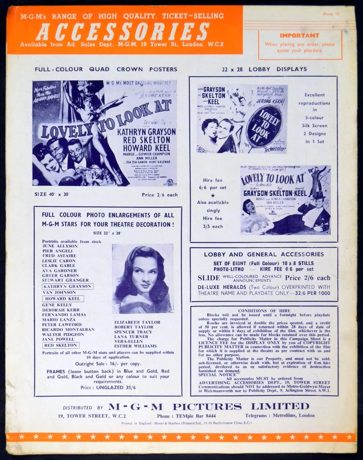 LOVELY TO LOOK AT 1952 Kathryn Grayson, Red Skelton, Howard Keel UK PRESSBOOK, изображение 2