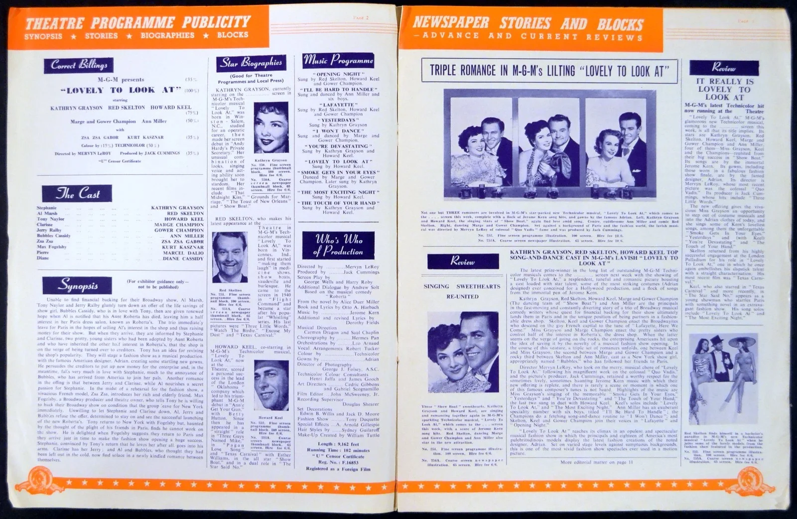 LOVELY TO LOOK AT 1952 Kathryn Grayson, Red Skelton, Howard Keel UK PRESSBOOK, изображение 3
