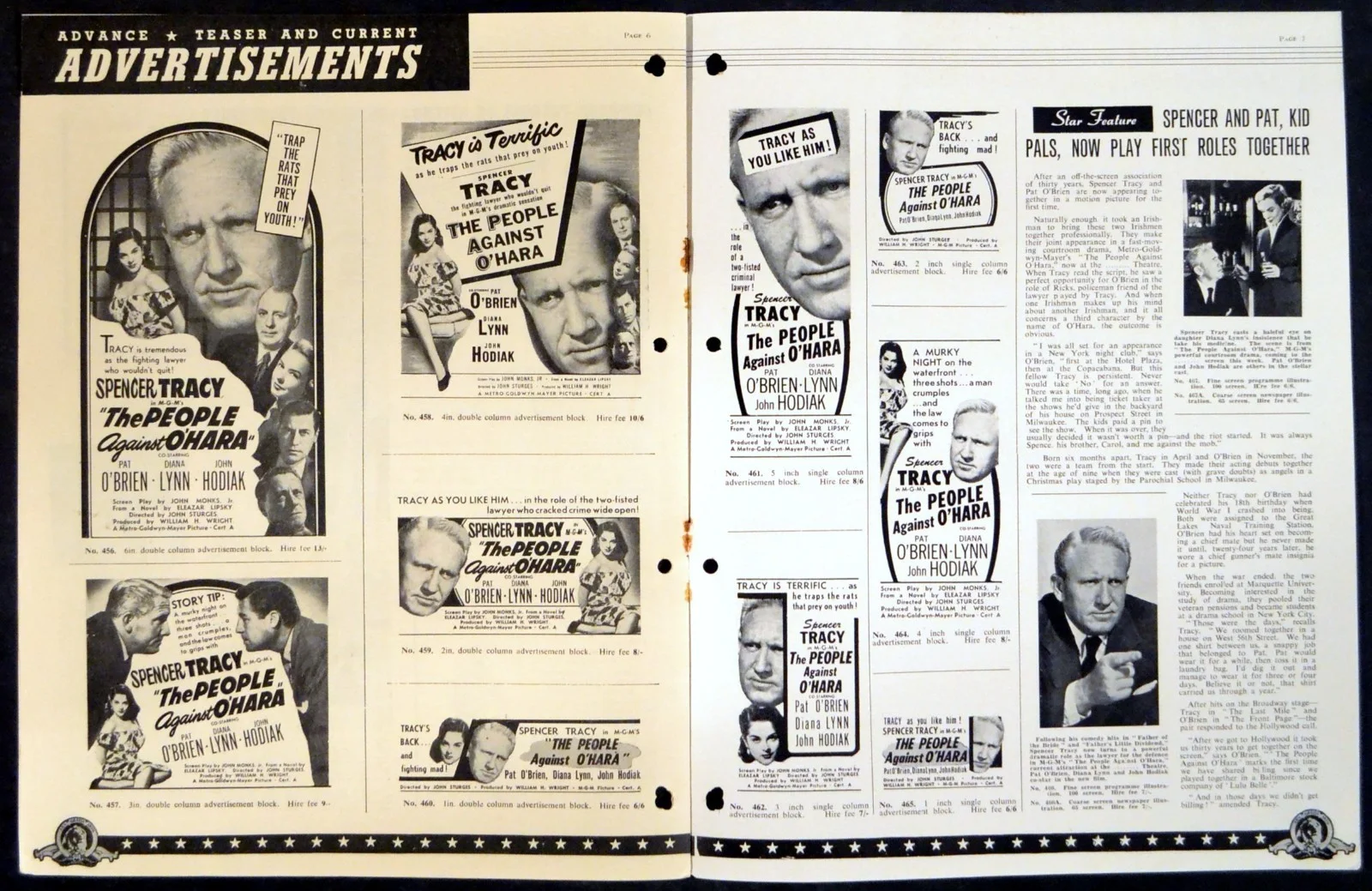 PEOPLE AGAINST O’HARA 1951 Spencer Tracy, Pat O'Brien, Diana Lynn UK PRESSBOOK, изображение 2