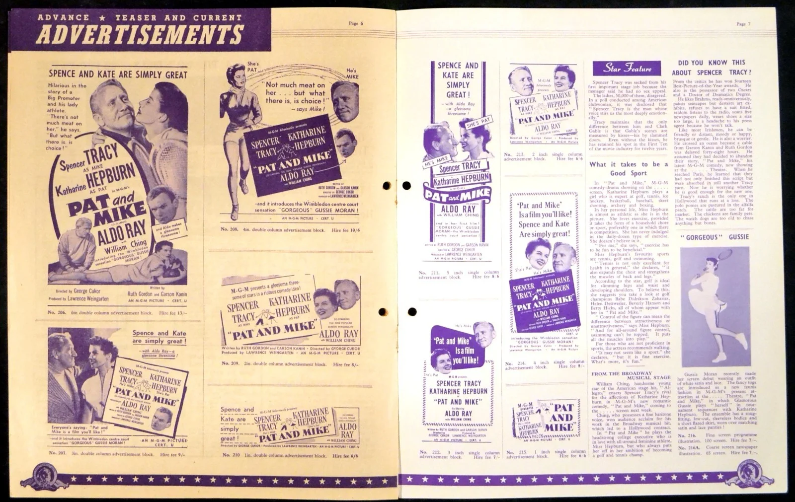 PAT AND MIKE 1952 Spencer Tracy, Katharine Hepburn, Aldo Ray UK PRESSBOOK, image 2