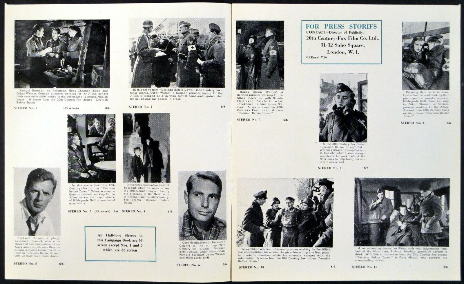 DECISION BEFORE DAWN 1951 Richard Basehart, Gary Merrill, Oskar Werner PRESSBOOK, image 2