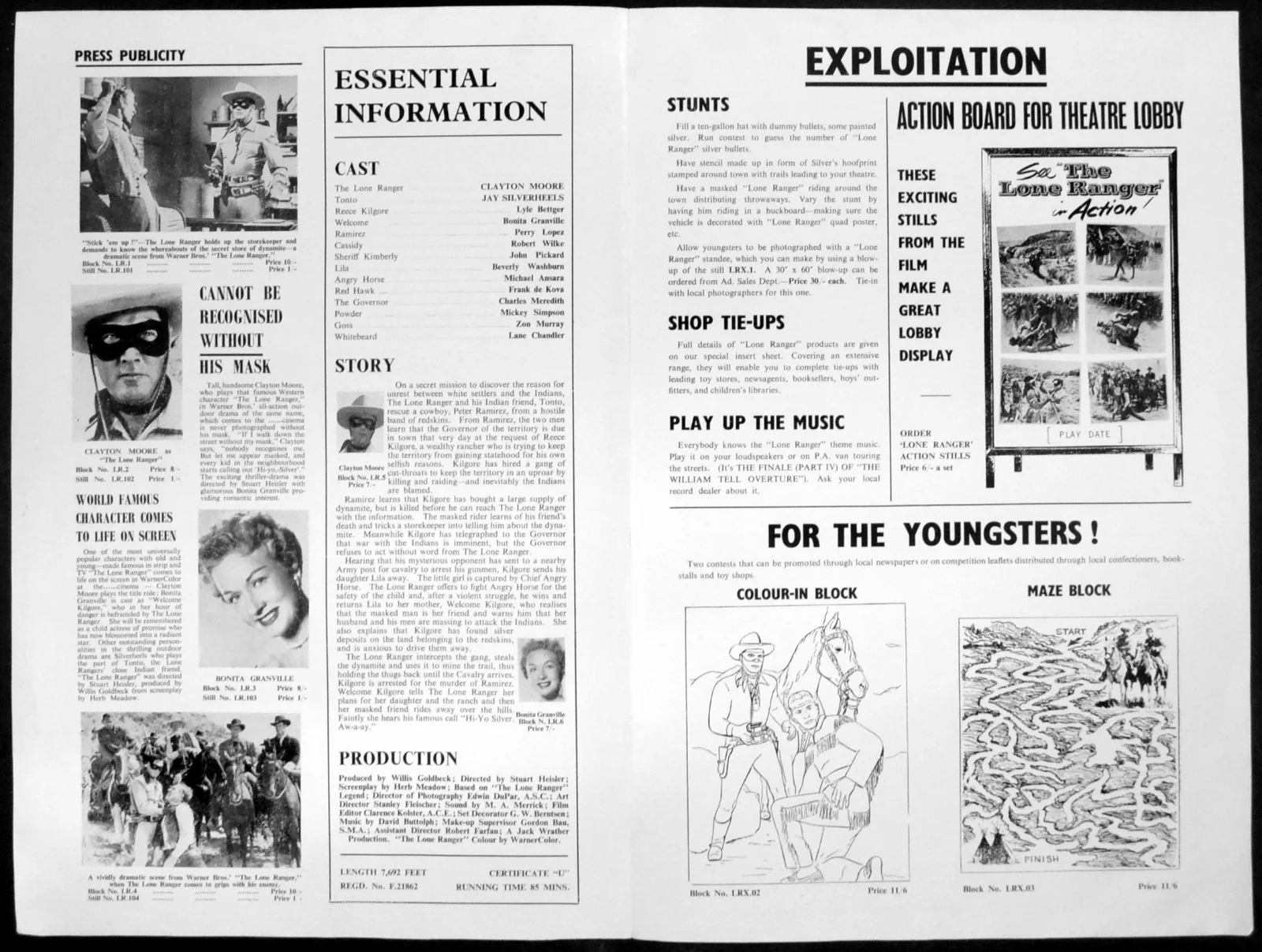 LONE RANGER 1956 Clayton Moore, Jay Silverheels, Lyle Bettger UK PRESSBOOK, изображение 2