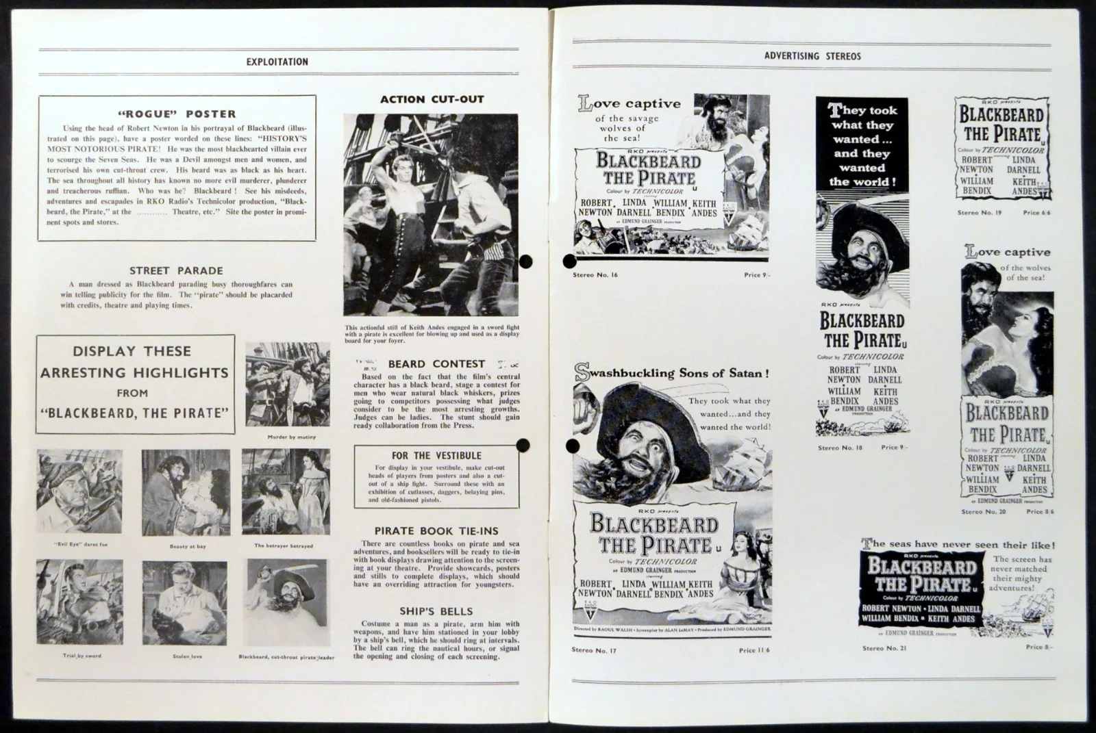 BLACKBEARD THE PIRATE 1952 Robert Newton, Linda Darnell UK CAMPAIGN BOOK, image 2