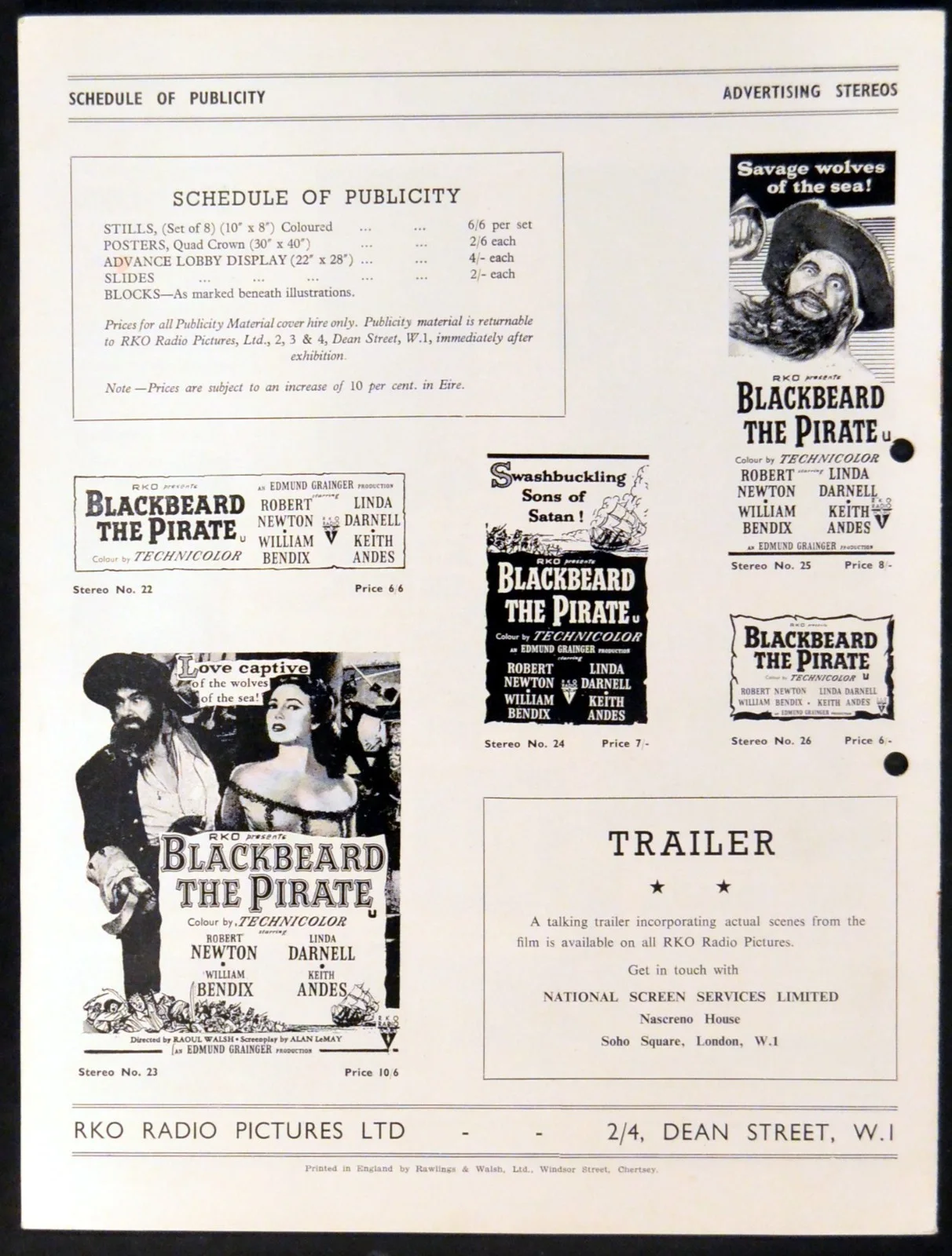 BLACKBEARD THE PIRATE 1952 Robert Newton, Linda Darnell UK CAMPAIGN BOOK, image 3
