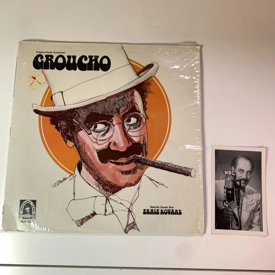 Groucho Marx — Vintage 1953 Groucho Marx Signed Postcard NBC TTM & You Bet Your Life Vinyl LP