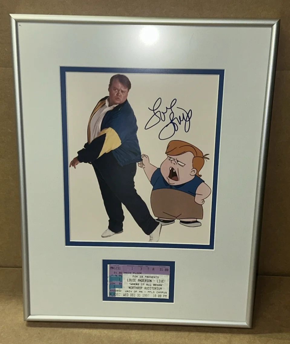 Louie Anderson — Louie Anderson Autograph Framed Photo Ticket Stub Minnesota Northrup 12/31/1997