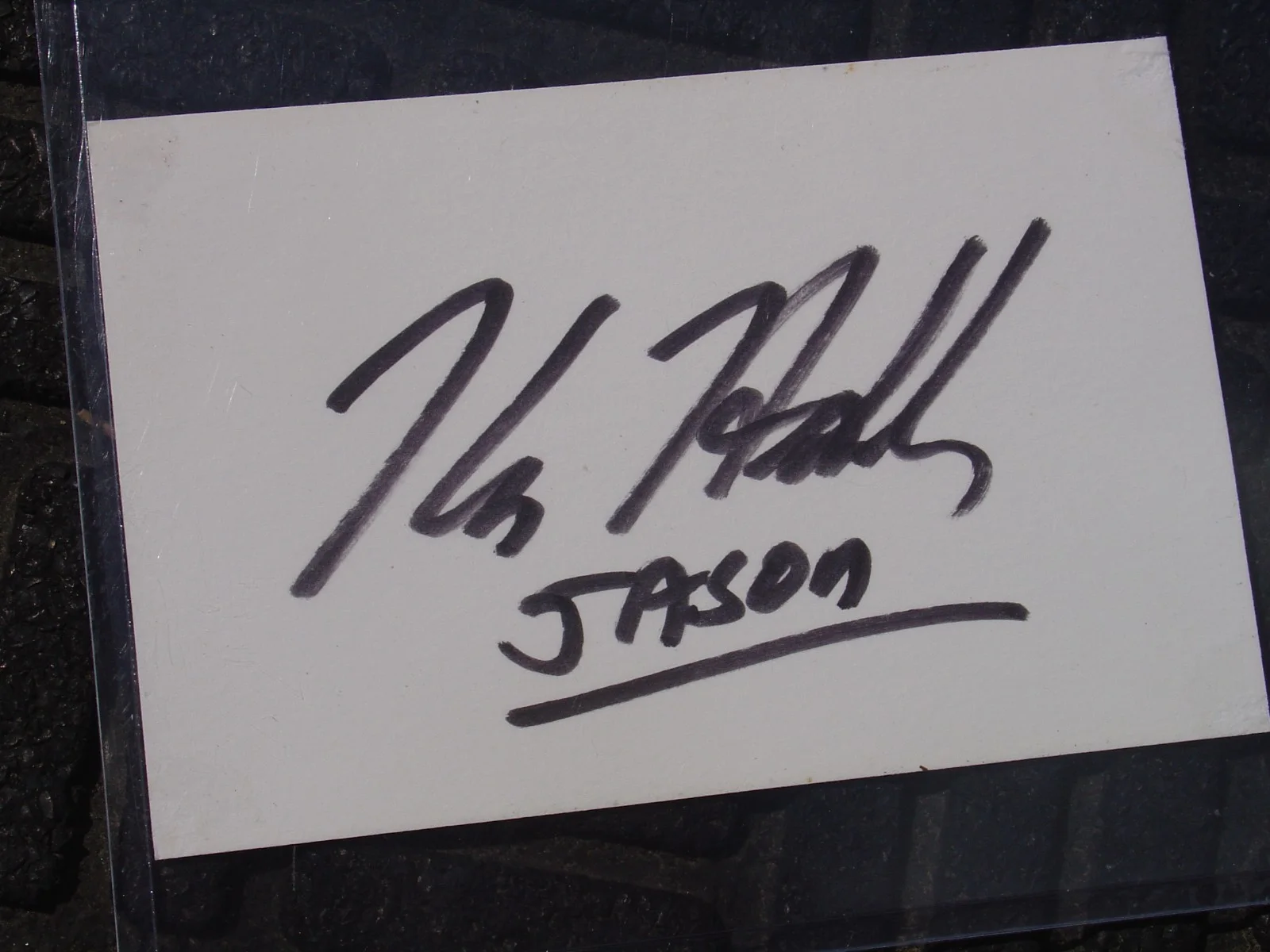 Kane Hodder Signed Friday The 13th part 7 Jason Card w/ Actual Worn Shirt Piece, image 3