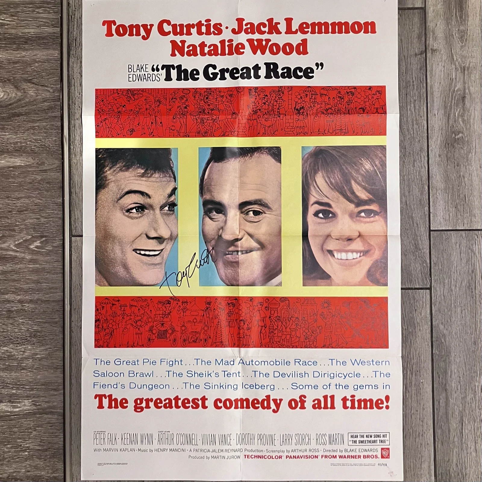 Tony Curtis — TONY CURTIS Signed 1965 “THE GREAT RACE” Poster / Original One Sheet NSS #65/231, image 2