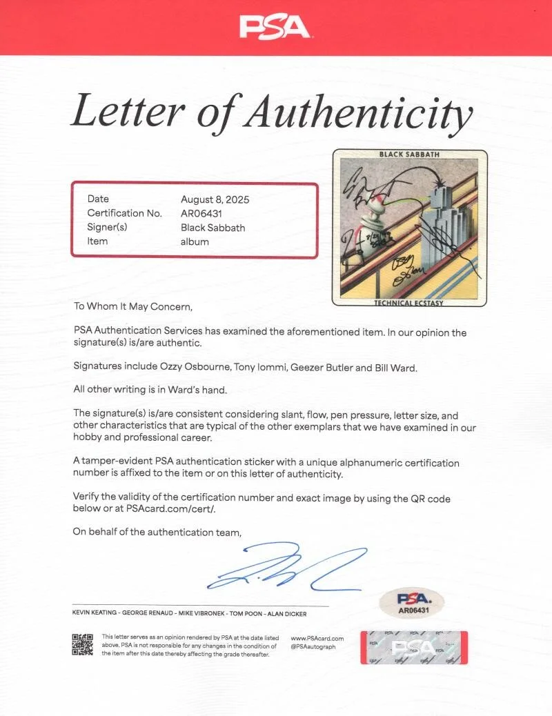 Geezer Butler, Tony Iommi, Ozzy Osbourne, Bill Ward — Black Sabbath Band Signed Autograph Album Record Ozzy Osbourne Tony Iommi ++ PSA, изображение 3
