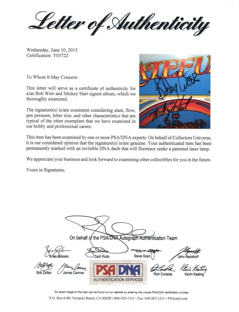 Mickey Hart, Bob Weir — Bob Weir & Mickey Hart Signed Autograph Grateful Dead Album Record LP w/ PSA COA, image 5