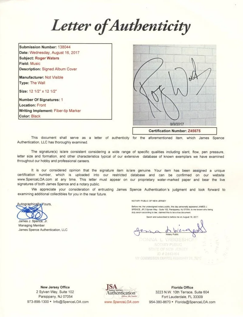 Nick Mason, Roger Waters — Roger Waters & N Mason Signed Autograph Pink Floyd The Wall Album Record PSA COA, image 5