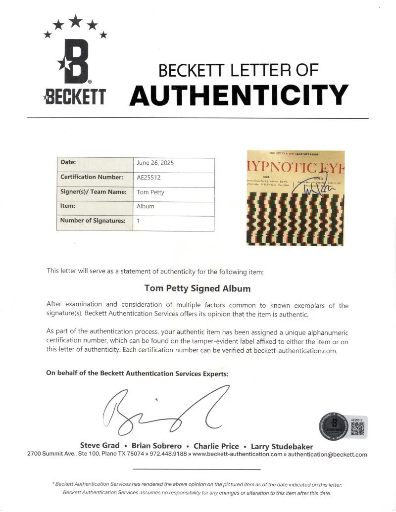 Tom Petty — Tom Petty Signed Autograph Hypnotic Eye Album Vinyl Record LP w/ Beckett COA, image 3