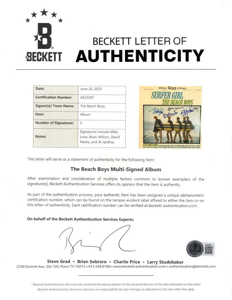 Al Jardine, Mike Love, David Marks, Brian Wilson — Beach Boys Signed Autograph Album Record Brian Wilson Love Jardine Marks Beckett, image 3
