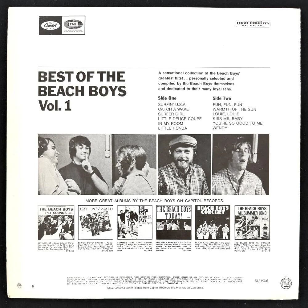 Al Jardine, Bruce Johnston, Mike Love, David Marks, Brian Wilson — Beach Boys Signed Autograph Best Of Album Record Brian Wilson +4 w/ Beckett COA, изображение 2