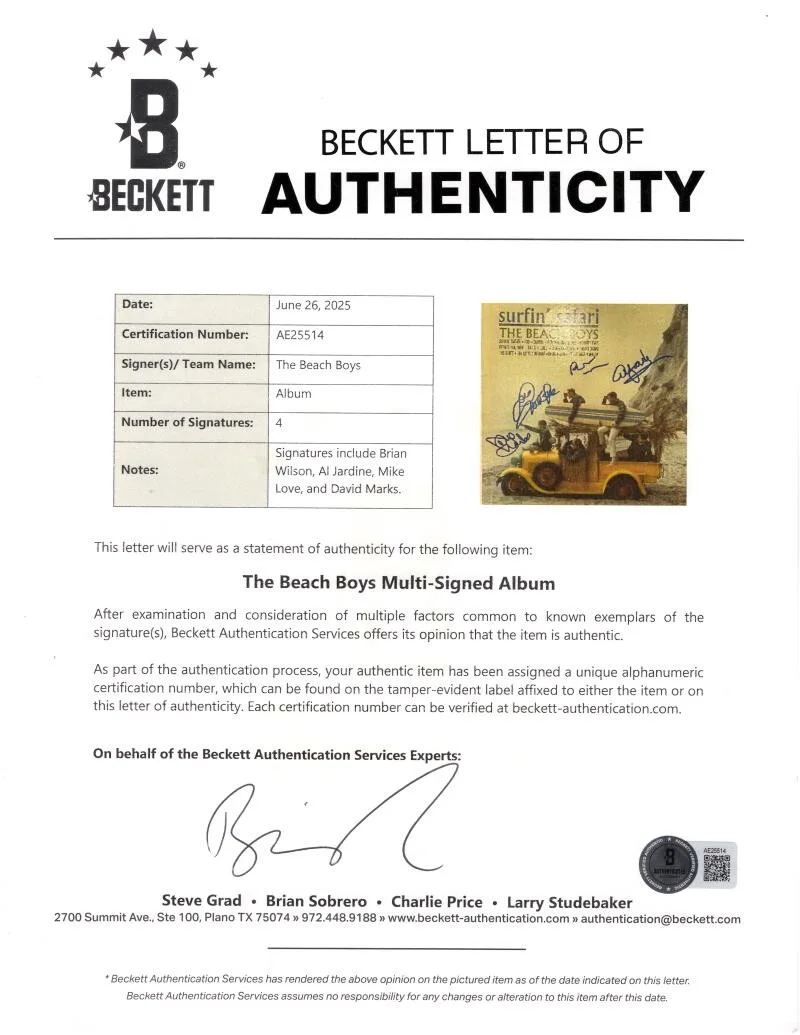 Al Jardine, Mike Love, David Marks, Brian Wilson — Beach Boys Signed Autograph Album Record Brian Wilson Love Jardine Marks BAS COA, изображение 3