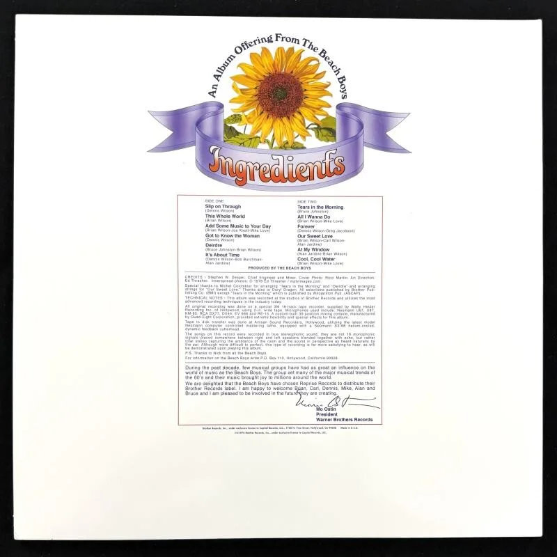 Al Jardine, Bruce Johnston, Mike Love, Brian Wilson — Beach Boys Signed Autograph Sunflower Album Record Brian Wilson +3 - Beckett COA, изображение 2