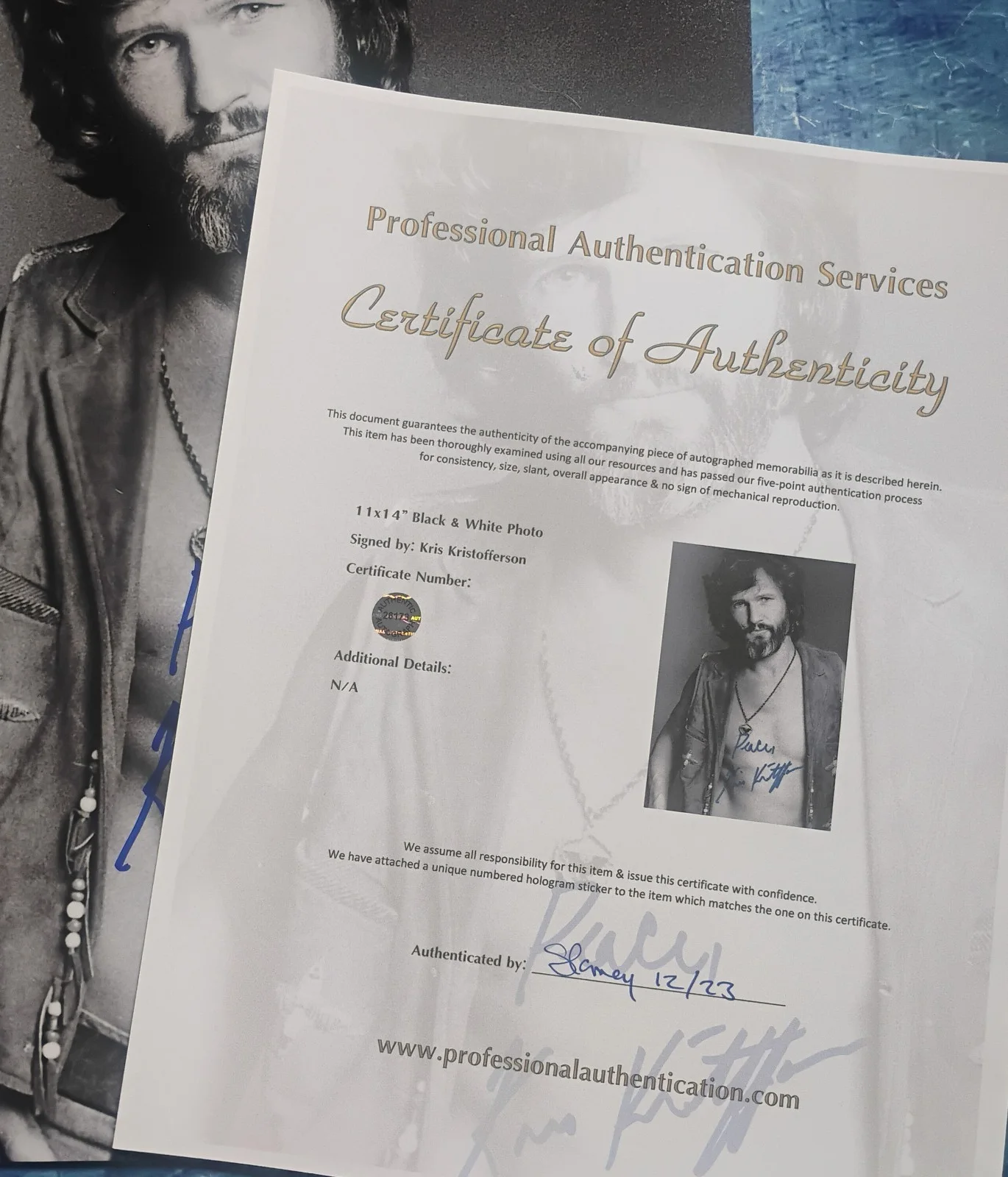 Kris Kristofferson Hand Signed Autograph 11x14 Photo COA - NO US TARIFFS, изображение 4