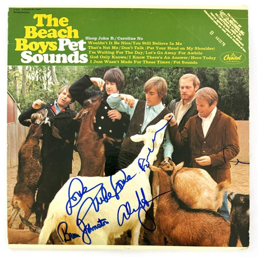 Al Jardine, Bruce Johnston, Mike Love, Brian Wilson — Beach Boys Signed Autograph Pet Sounds Album Record Brian Wilson +3 Beckett COA