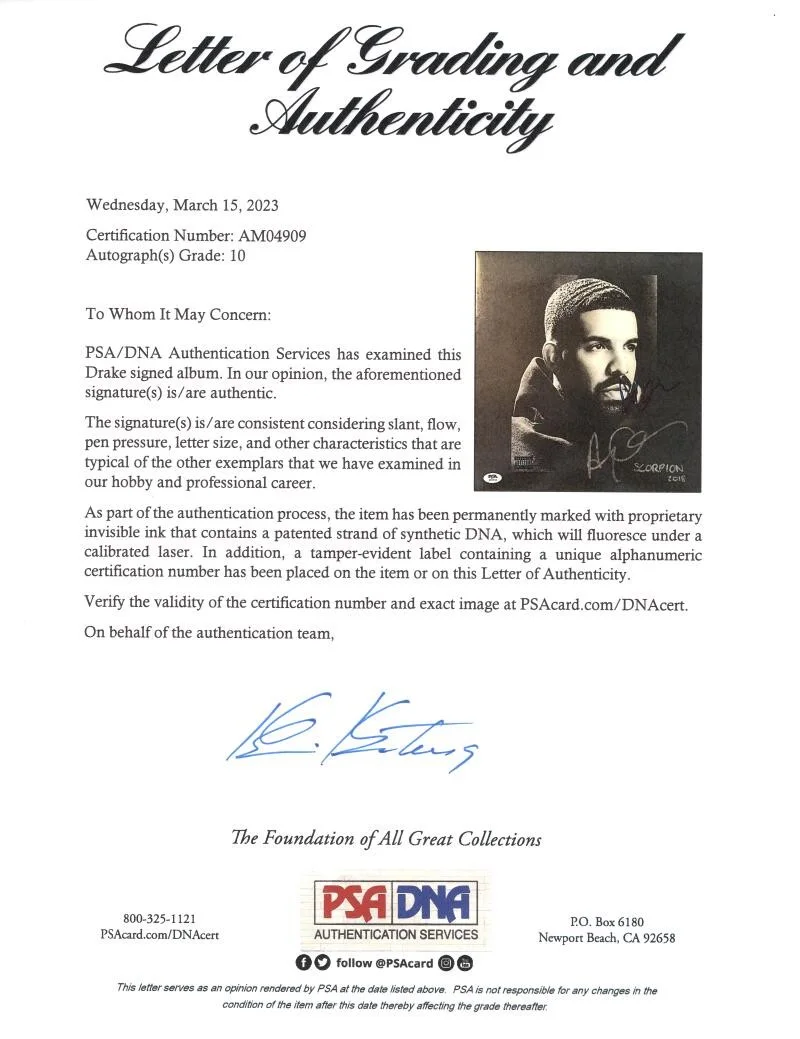 Drake — Drake Aubrey Graham Signed Autograph Scorpion Album Record - PSA AUTO GRADE 10, изображение 4
