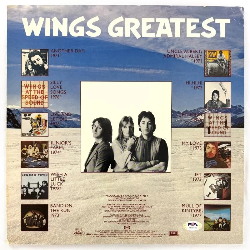 Steve Holley, Laurence Juber, Denny Laine, Paul McCartney — Paul McCartney and Wings Band Signed Autograph Album Vinyl Record LP w/ PSA COA, изображение 2