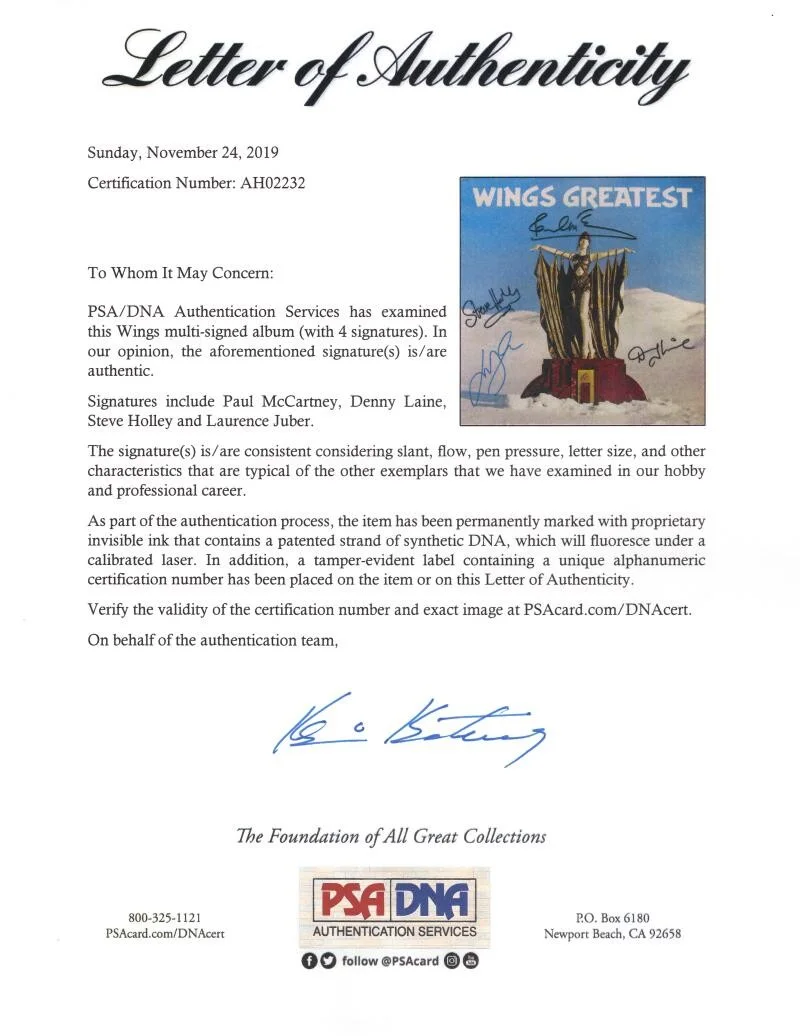 Steve Holley, Laurence Juber, Denny Laine, Paul McCartney — Paul McCartney and Wings Band Signed Autograph Album Vinyl Record LP w/ PSA COA, изображение 4