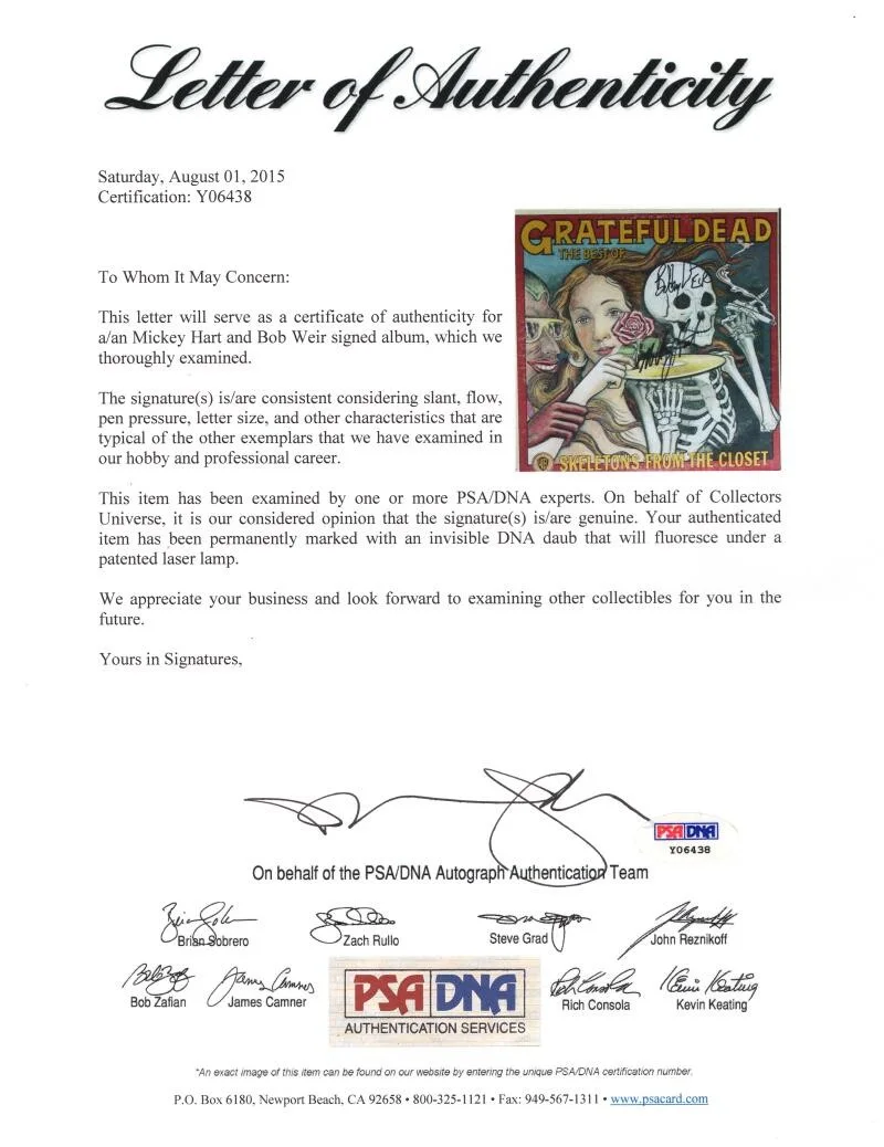 Mickey Hart, Bob Weir — Bob Weir & Mickey Hart Signed Autograph Grateful Dead Album Vinyl Record PSA COA, изображение 4