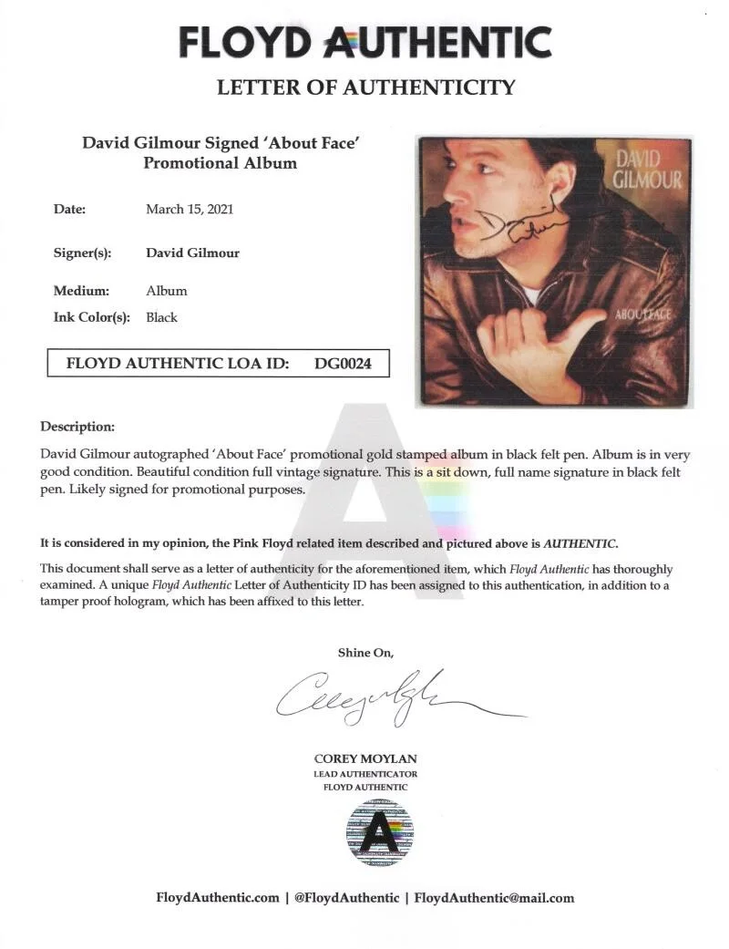 David Gilmour — David Gilmour Pink Floyd Signed Autograph About Face Album Vinyl Record BAS COA, image 4
