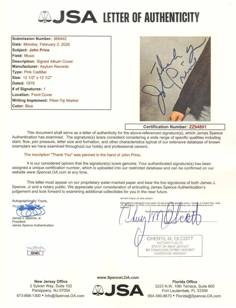 John Prine — John Prine Signed Autograph Pink Cadillac Album Vinyl Record LP w/ JSA COA, image 3