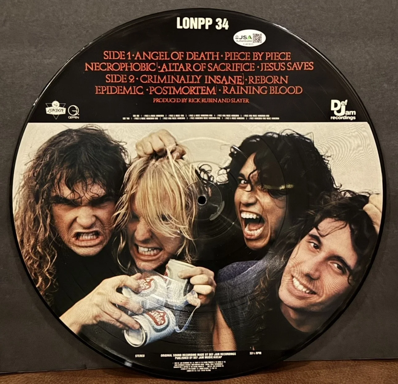 Slayer Reign in Blood Full Band Signed Picture Disc Vinyl Album JSA COA not PSA, изображение 2