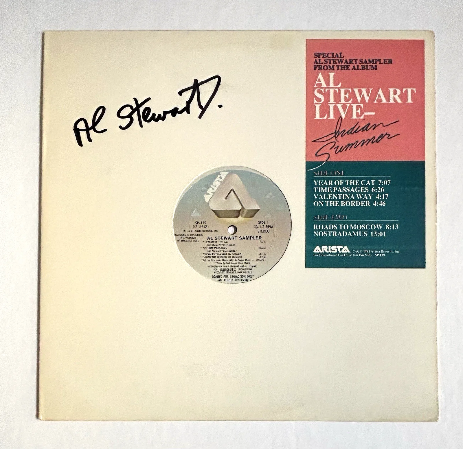 AL STEWART Signed RARE INDIAN SUMMER LIVE LP Vinyl Album PSA DNA COA Year Of Cat, изображение 2