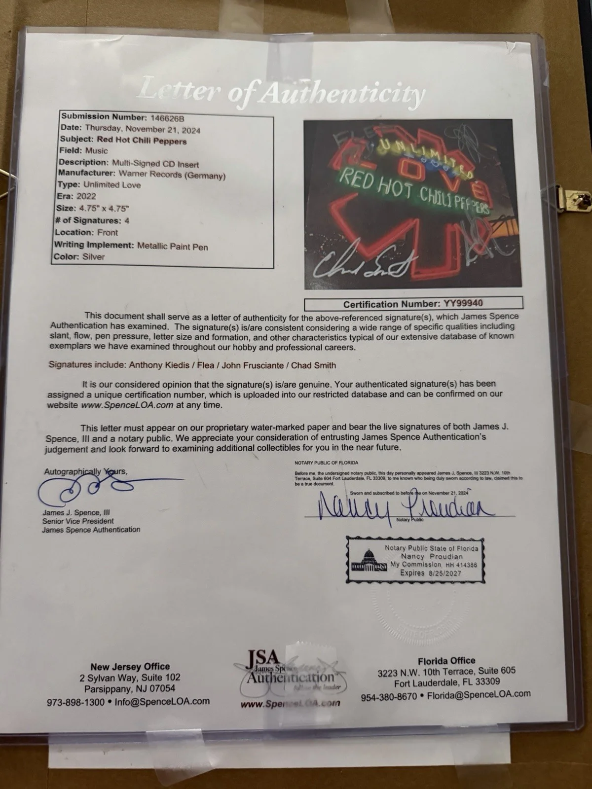 Red Hot Chili Peppers Unlimited Love Signed CD & Booklet JSA Authenticated, изображение 2