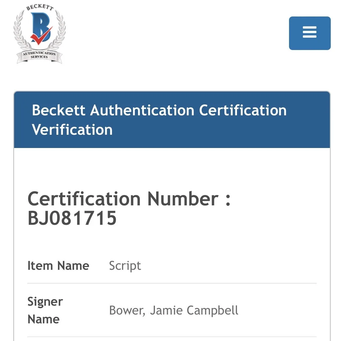 Jamie Campbell Bower — JAMIE CAMPBELL BOWER Signed 8.5x11 Script Cover BAS #BJ081715, image 4