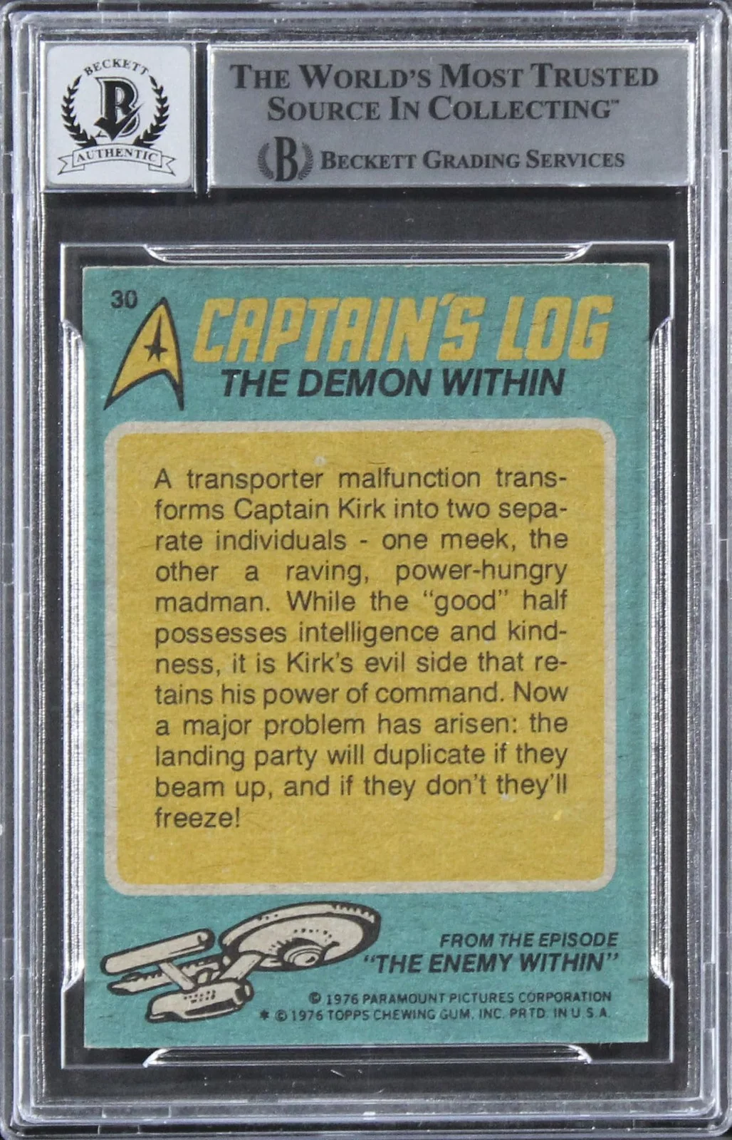 William Shatner — William Shatner Signed 1976 Topps Star Trek #30 Card Auto Grade 10! BAS Slabbed, изображение 5