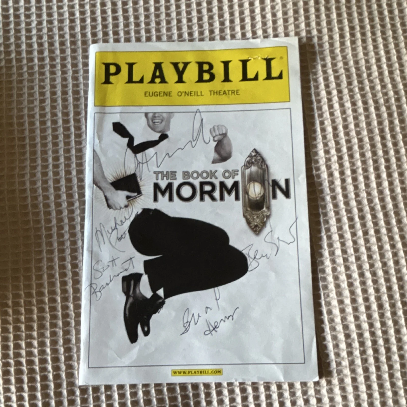 Josh Gad, Andrew Rannells, Nikki M. James, Rory O'Malley, Michael — The Book of Mormon Original Signed Playbill Eugene O'Neill Theatre Autographed