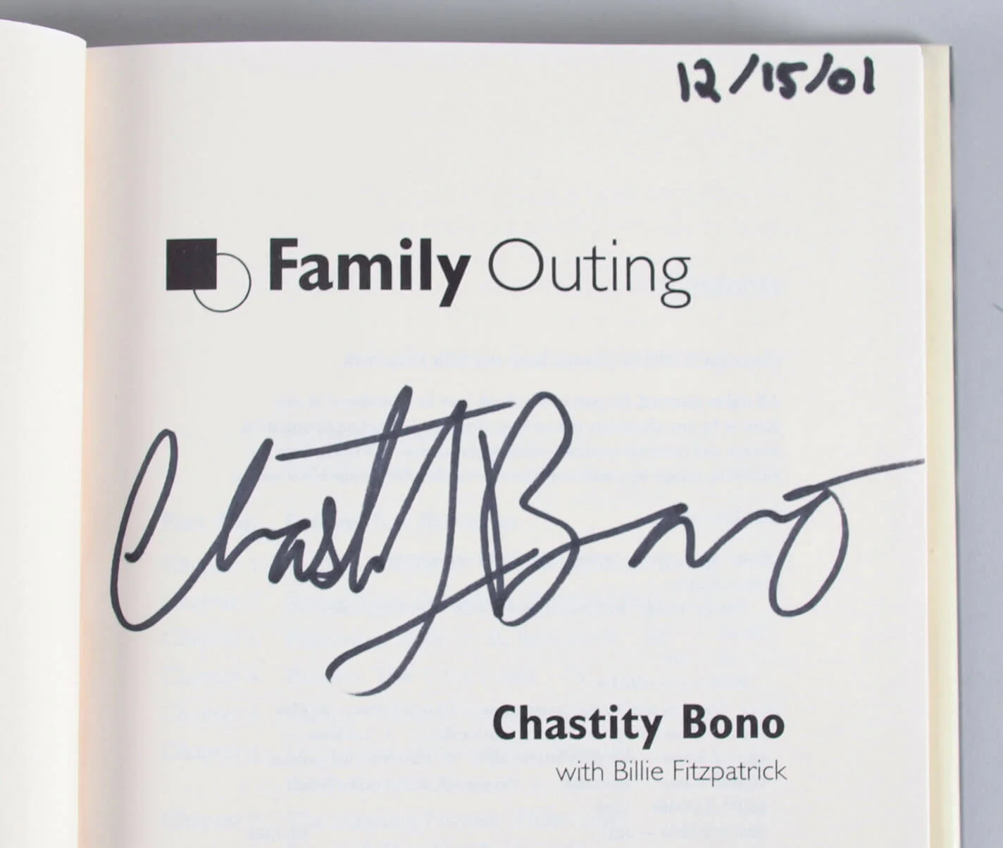 Chastity Bono Signed Book - Family Outing - COA, image 2