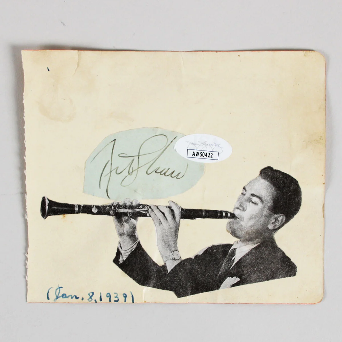 Jim Cagney Signed Cut w/ Artie Shaw - COA JSA, image 3
