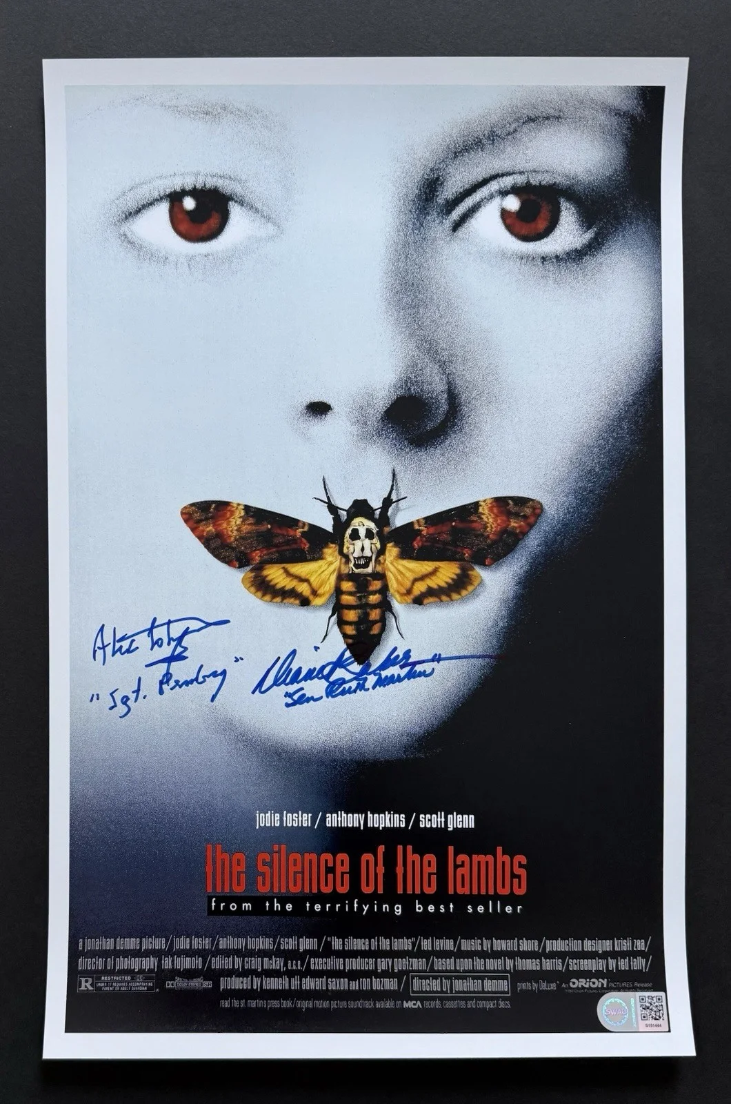 Anthony Hopkins, Jodie Foster — The Silence Of The Lambs Signed Movie Poster Alex Coleman/Diane Baker 11x17 SWAU