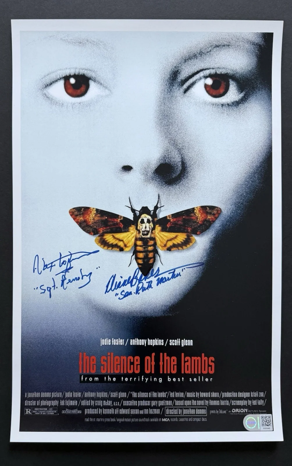 Jodie Foster & Anthony Hopkins — The Silence Of The Lambs Signed Movie Poster Alex Coleman/Diane Baker 11x17 SWAU