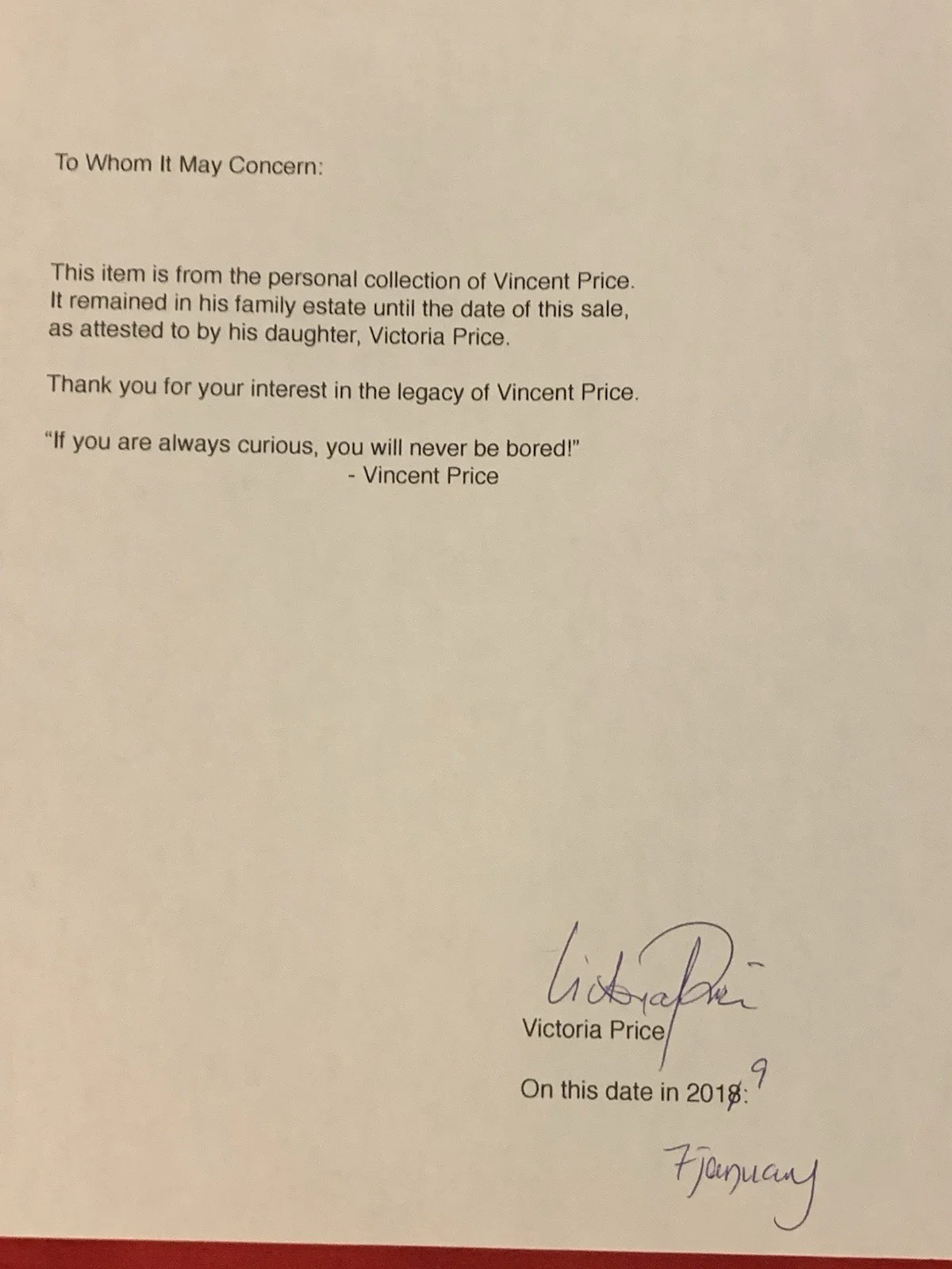 Yale Class of 1933 — Vincent Price Estate Card To Vincent From Yale Classmates in the Last Year! 20f, изображение 5