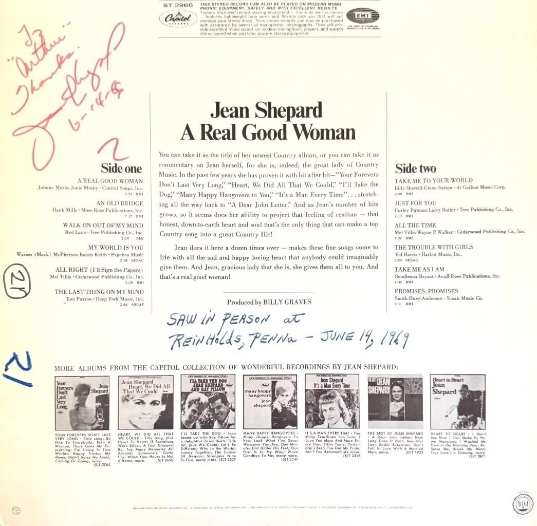 JEAN SHEPARD HAND SIGNED AUTOGRAPH LP ALBUM "A REAL GOOD WOMAN", изображение 2