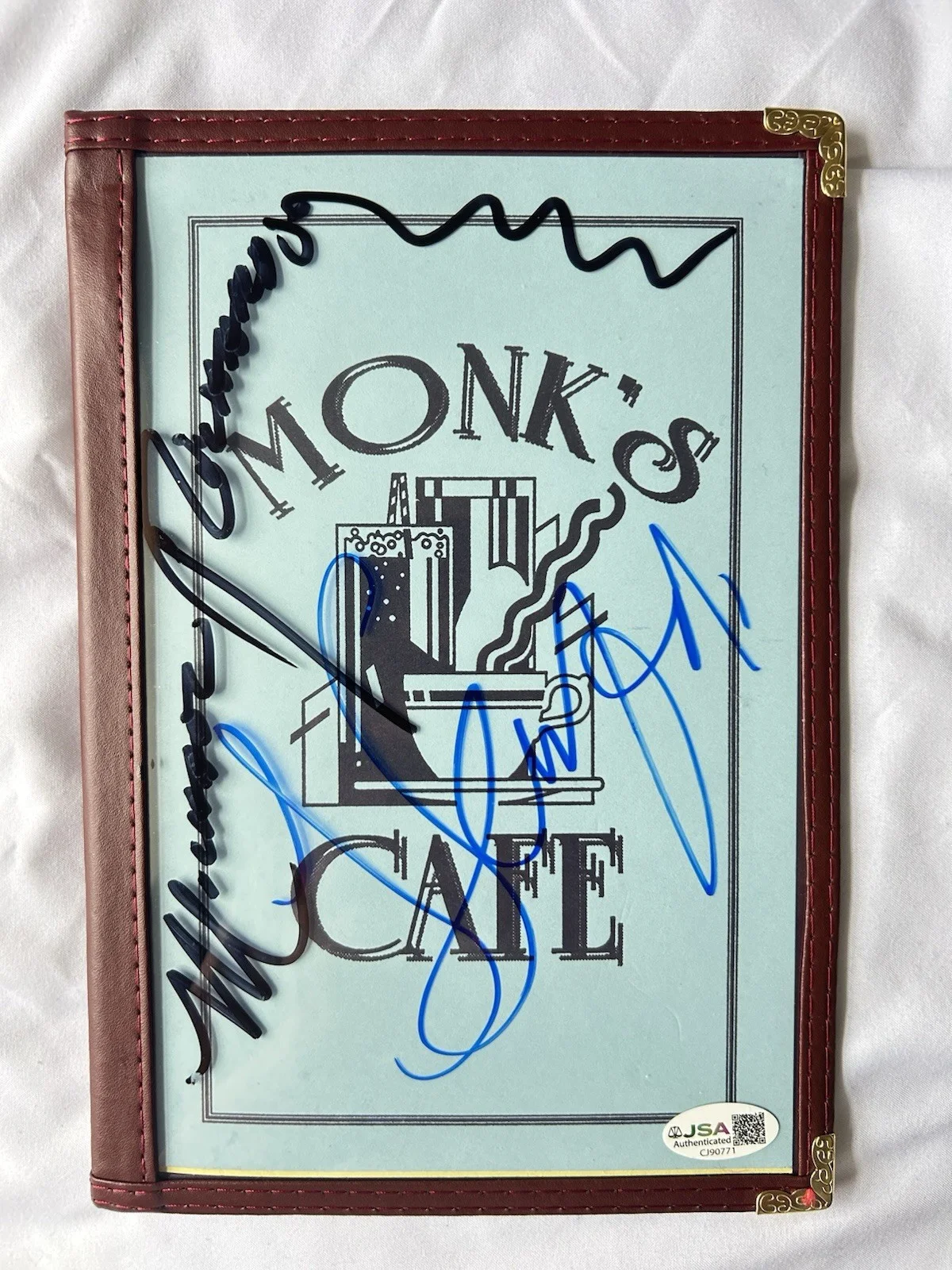 Michael Richards, Jerry Seinfeld — Michael Richards & Jerry Seinfeld Signed Monks Cafe Menu Autographed JSA COA, image 2
